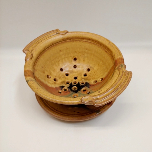 Click to view detail for #221160 Berry Bowl with Saucer Yellow/Tan/Moss $24